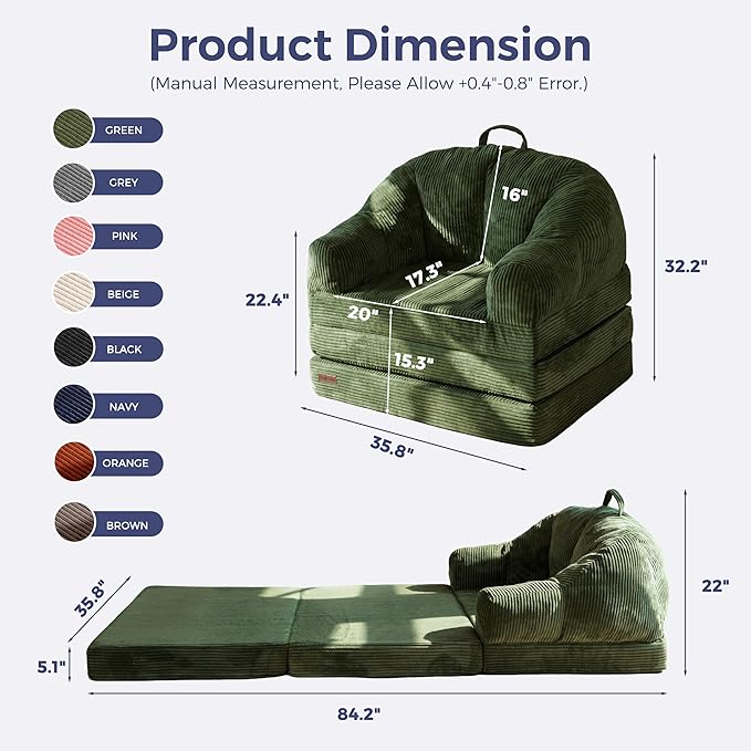 MAXYOYO Folding Sofa Bed with Backrest, Boneless Fold Out Couch Bed with Handle