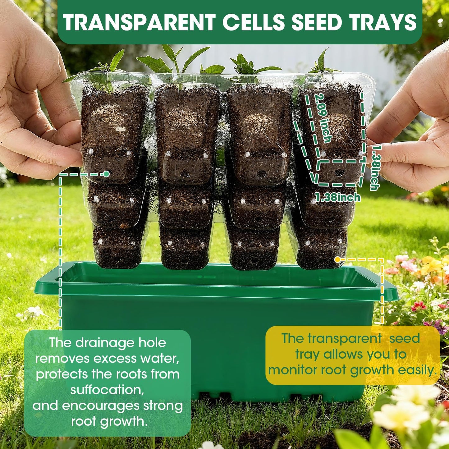 PlantaPulse 5 Packs Seed Starter Tray with Humidity Dome, Seed Starter Kit with Transparent Drain Hole Base Indoor Greenhouse Mini Propagator for Seeds Growing Starting(60 Cell Trays, Green)