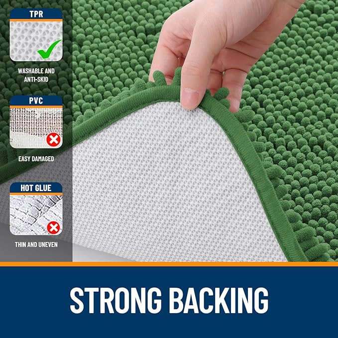 OLANLY Small Bathroom Rugs 24x16, Extra Soft Absorbent Chenille Bath Rugs, Rubber Backing Quick Dry, Machine Washable Bath Mats for Bathroom Floor, Tub and Shower, Home Decor Accessories, Olive Green