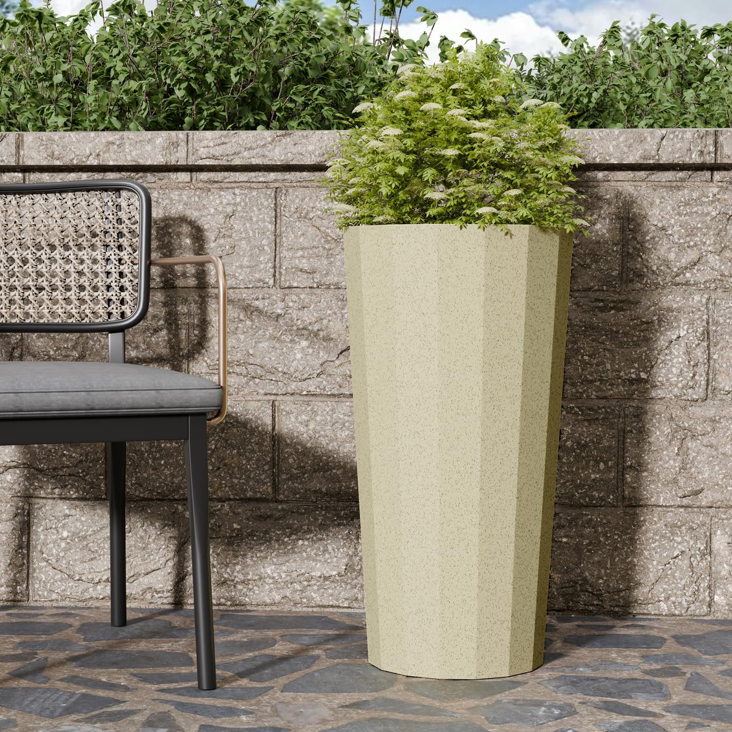 Diyfire 2PCS Tall Planters for Outdoor Plants, 23.6 Inches Large Outdoor Conical Flower Pots for Porch with Drainage Holes and Drainage Baffle, Tapered Large Planters for Garden, Balcony Use, Beige