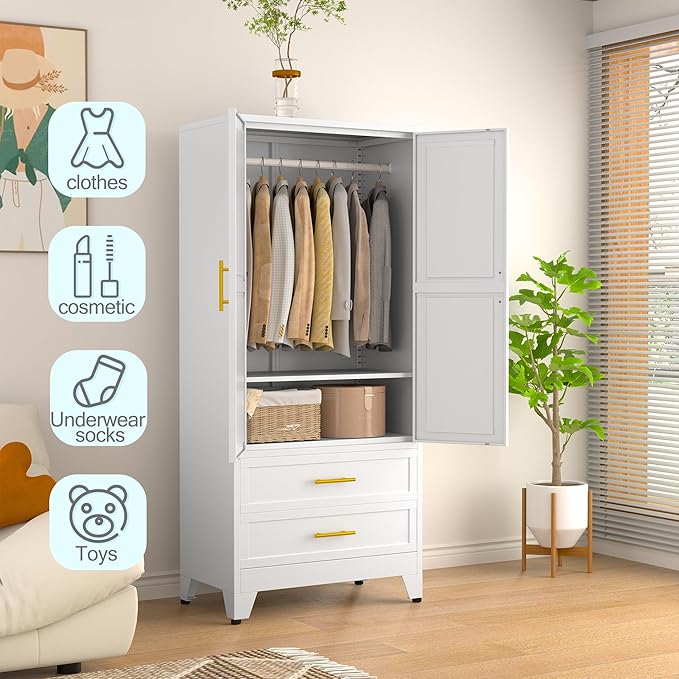 erosoei Metal Armoire Wardrobe Closet, 71 "Metal Clothing Storage Cabinet