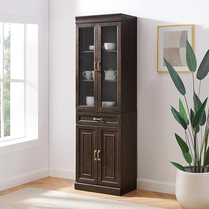 Crosley Furniture Stanton Glass Door Pantry Storage Cabinet