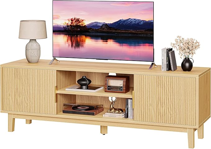 PRAISUN 54 Inch TV Stand for 50, 55 Inch TV, Fluted Entertainment Center