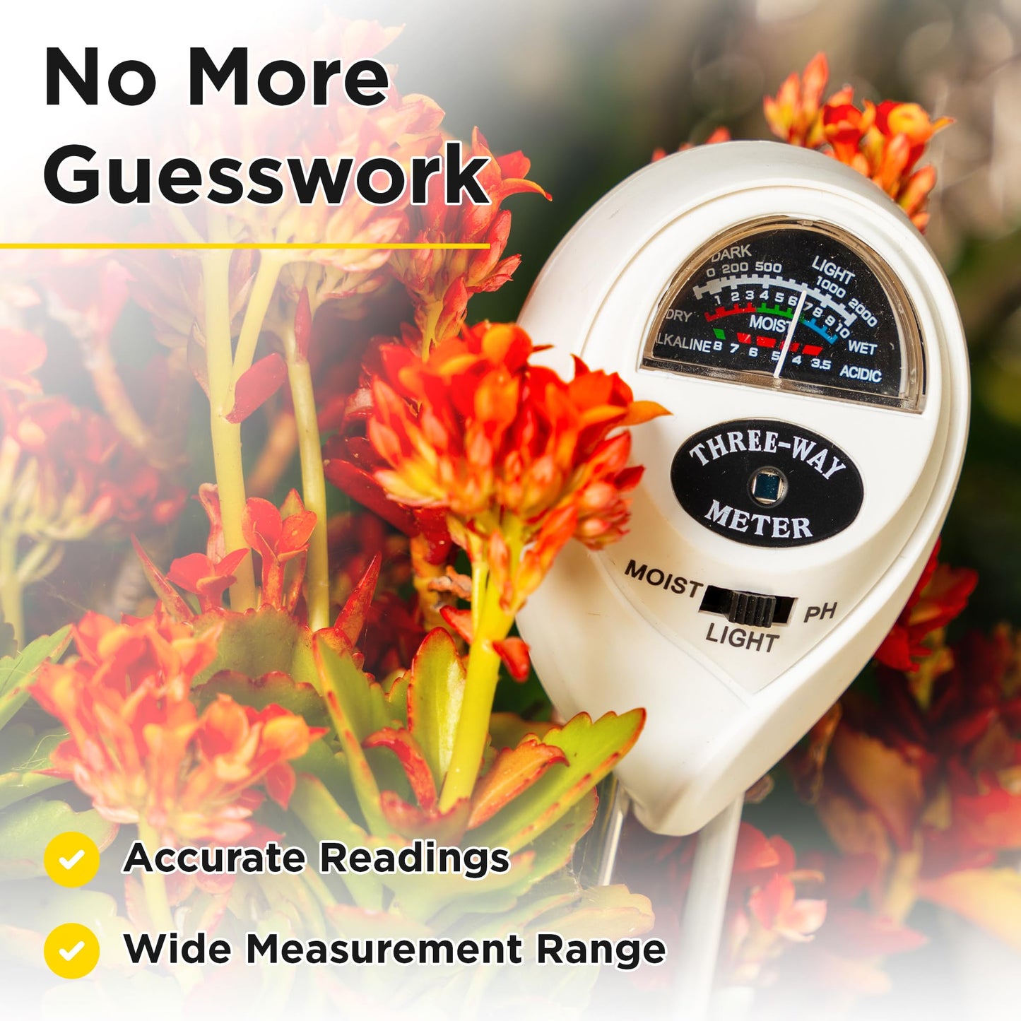 Classy Casita 3-in-1 Soil Moisture, Light, pH Meter - Hygrometer Tester for Indoor and Outdoor Plants - Monitor Levels for Garden, Farm, Lawn, houseplants, Potted Care - No Batteries Required - White
