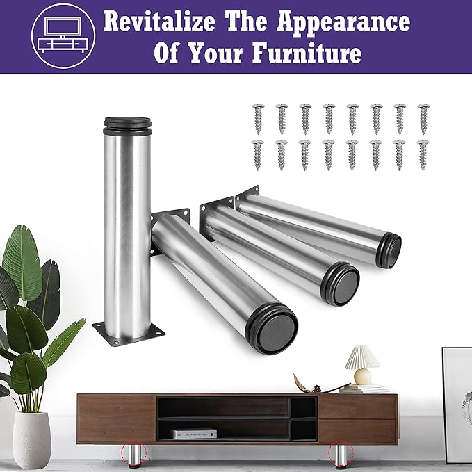 10 Inch Metal Furniture Legs Stainless Steel Adjustable Legs Silver Metal Legs