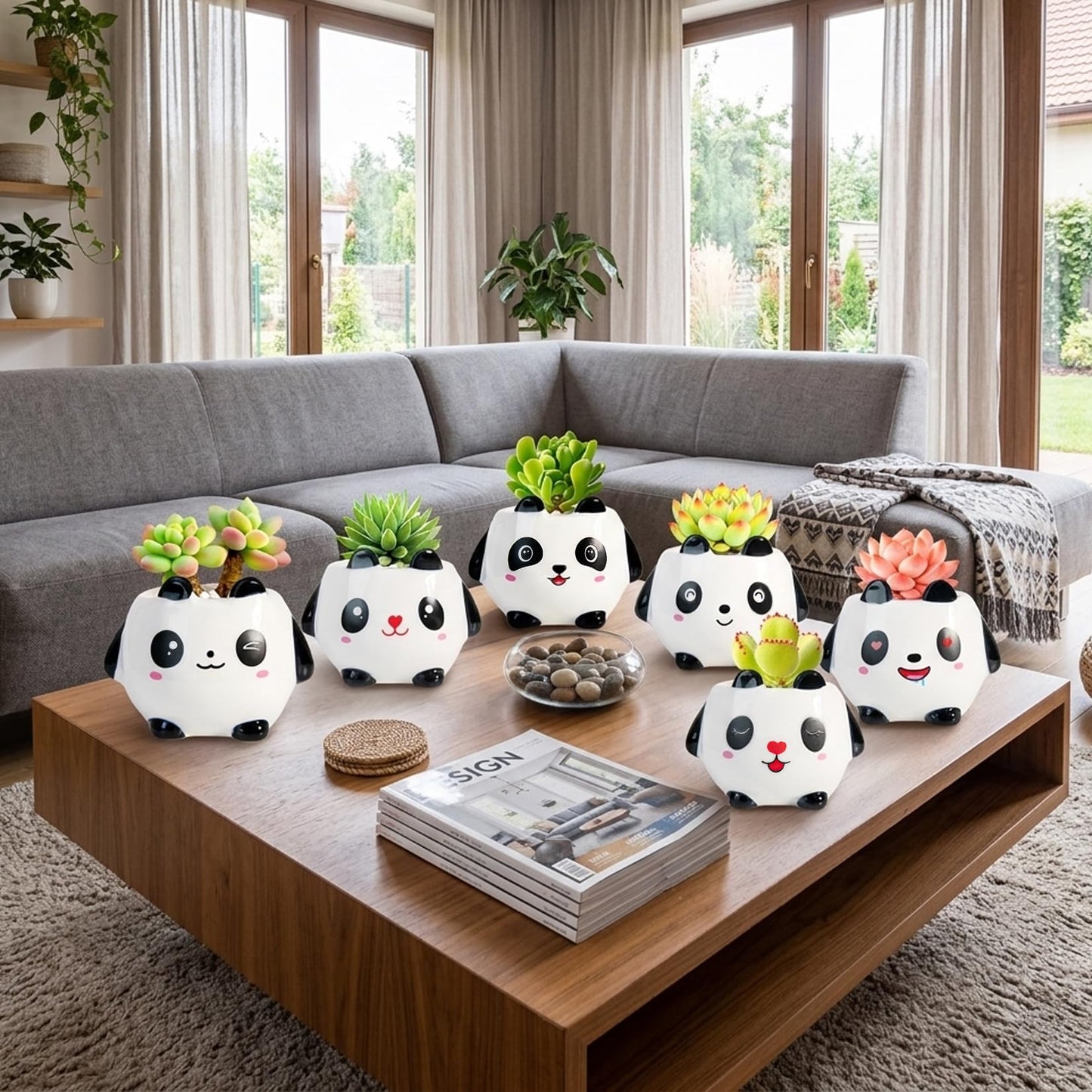 Set of 6 Small Cartoon Plant Pots with Drainage - 3.5 Inch Animal Succulent Planters - Mini Ceramic Cactus Pots, Air Plant Holder for Window Sill, Office, Bookshelf Decor