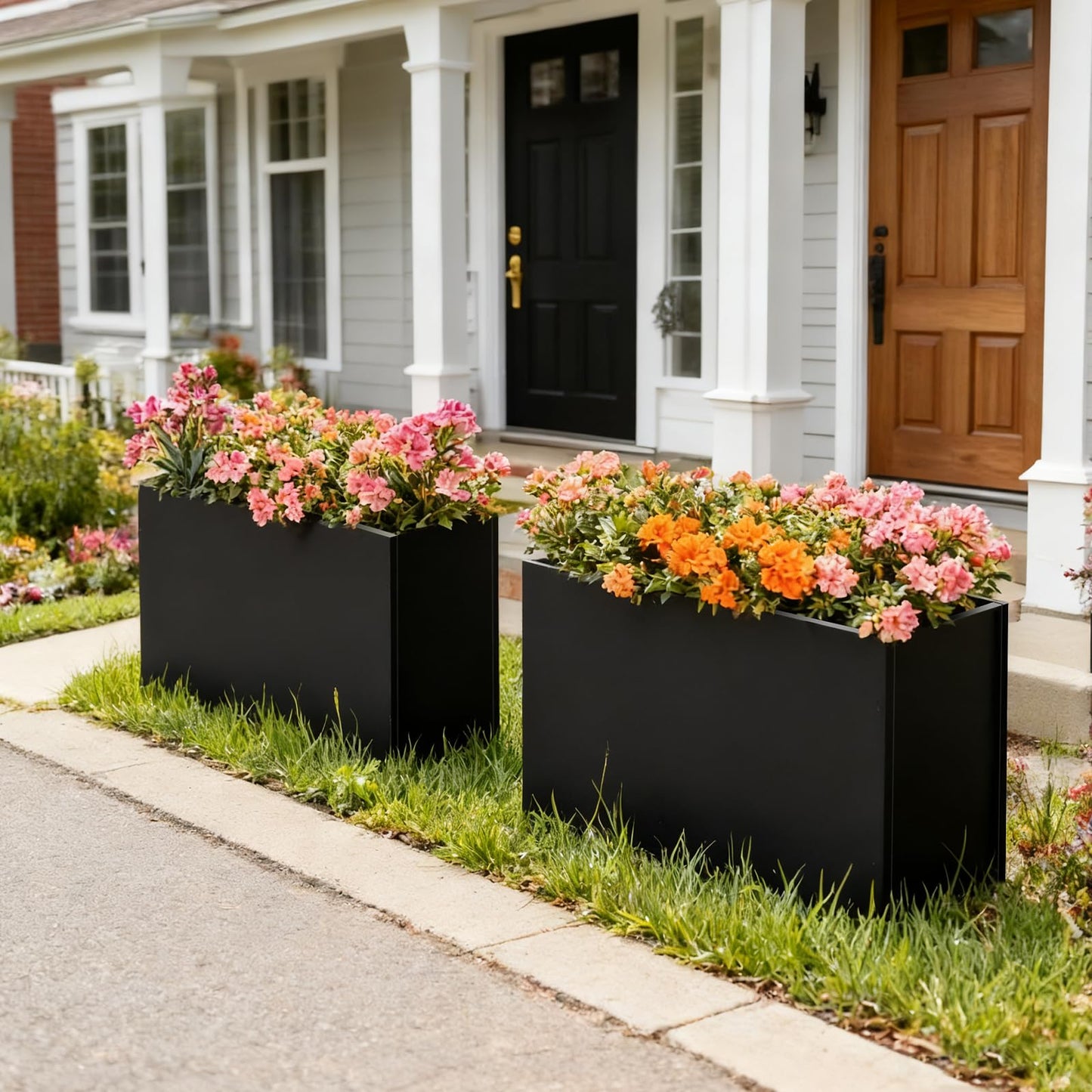 GZLVSOW Metal Outdoor Planter 36" L x 15" W x 24" H for Tall Planter Metal Rectangular Planter with Removable Insert Shelf for Outdoor, Indoor, Garden, Patio (Black, 36 * 15 * 24)