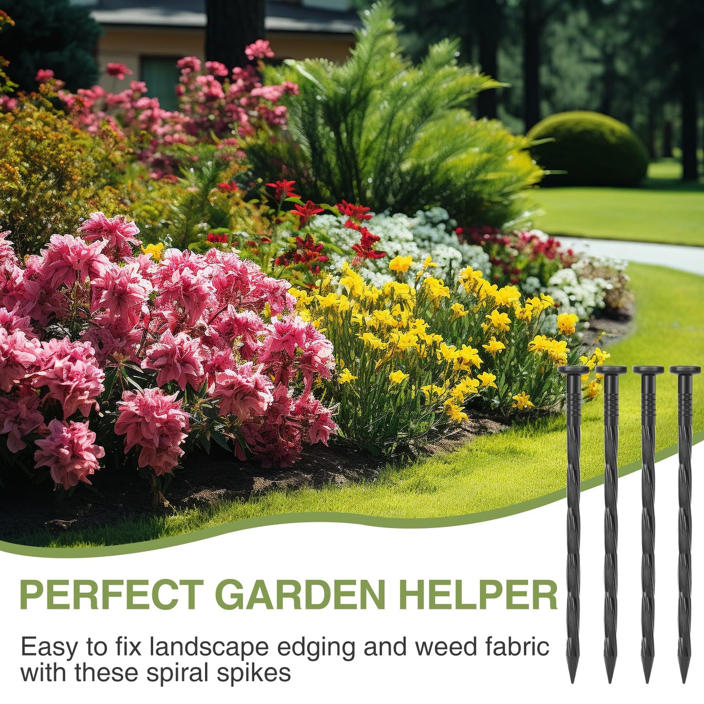 100Pack Plastic Landscape Edging Spikes, 8 Inch Spiral Landscape Anchoring Spikes，Landscape Spikes for Garden Lawn Yard, Paver Edging, Weed Barrier, Artificial Turf & More