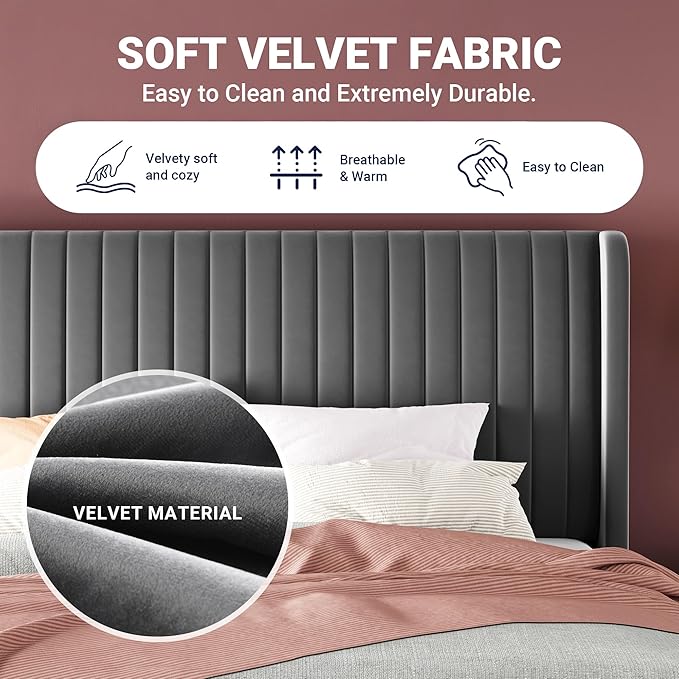 Allewie Full Size Velvet Bed Frame/Vertical Channel Tufted Wingback
