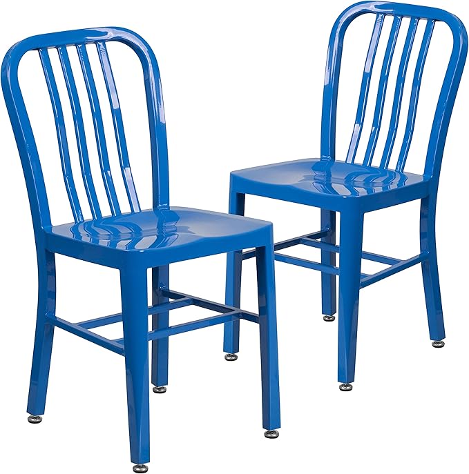 Flash Furniture Gael Commercial Grade 2 Pack Blue Metal Indoor-Outdoor Chair