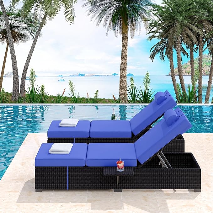 PeakPursuit Patio Lounge Chairs, Outdoor PE Wicker Chaise Lounge Set of 2