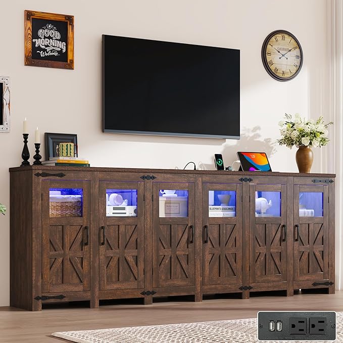 95.3" Large LED Farmhouse TV Stand