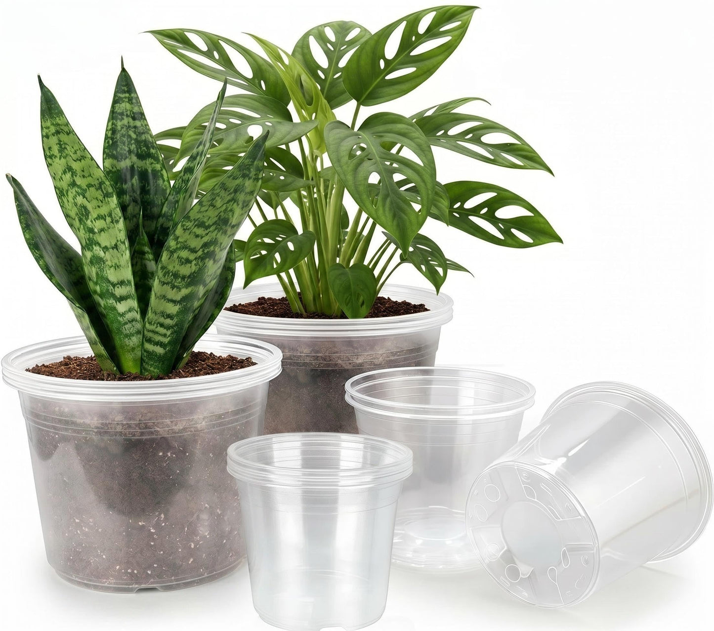 6/7/8/10 Inch Large Clear Nursery Pots with Drainage, 12 Pack Plastic Pots for Plants,Seedling Starter Clear Nursery Pots for Succulents, Flower & Vegetable, Indoor Outdoor Gardening