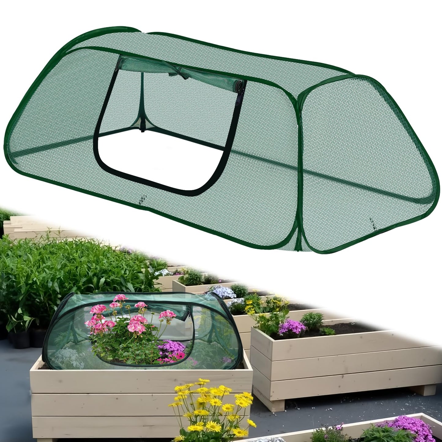 Pop-Up Raised Garden Bed Cover with Zipper Door - 30% Sunblock Garden Netting Crop Cage for Raised Beds, Plant Protector for Vegetables & Seedlings Against Birds, Animals & Insects-45" x 22" x 16"