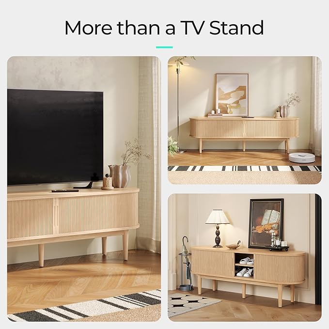 LINSY HOME Fluted TV Stand for 75" TV, Mid-Century Modern 70" Entertainment