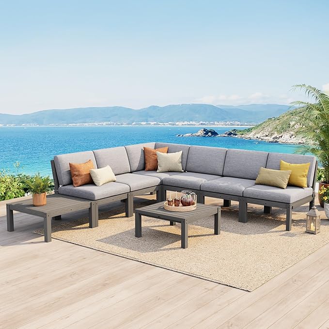 Stoog Modular L-Shaped Sectional Sofa Set, 8-Piece All-Weather Patio Furniture