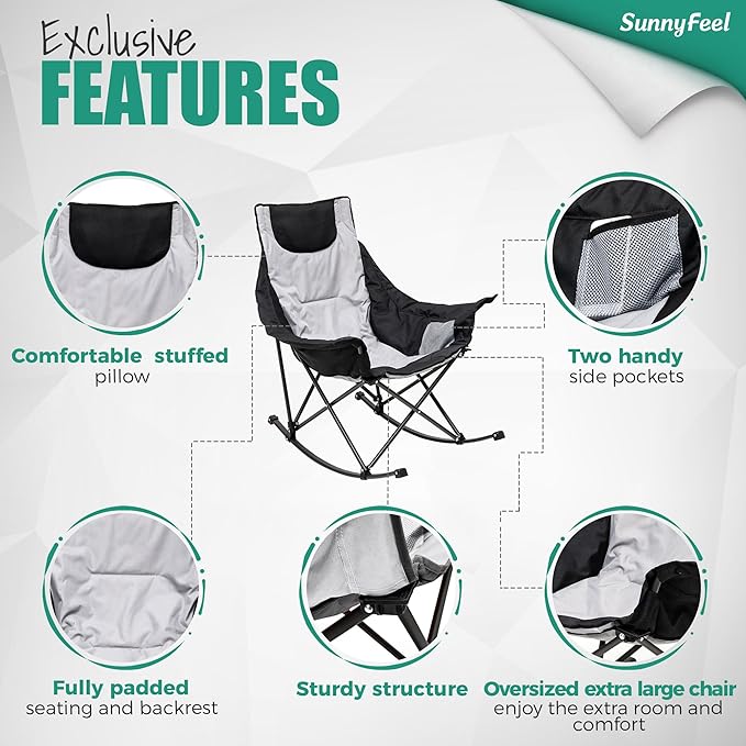SUNNYFEEL Oversized Rocking Camping Chair, Fully Padded Patio Chair
