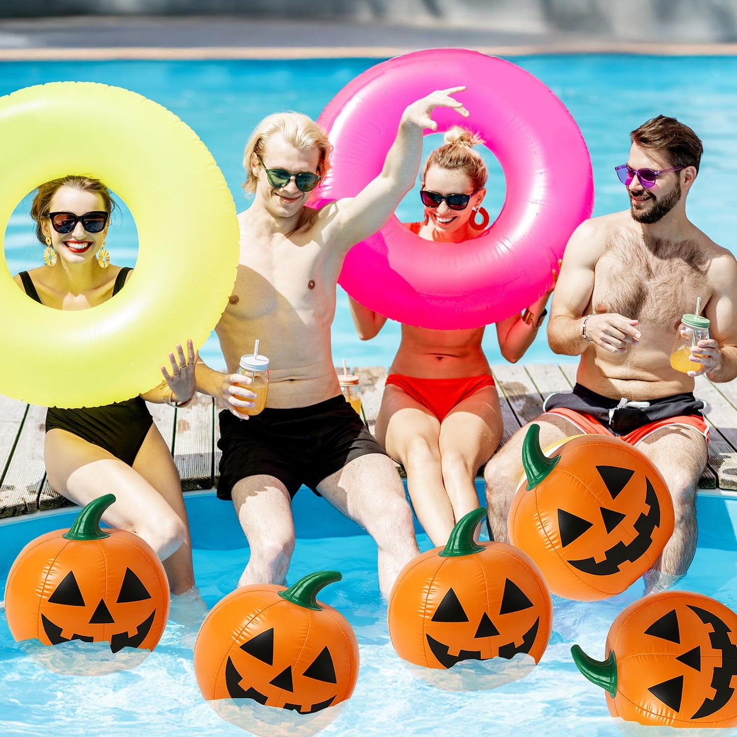 Vertintong 12 Pcs Halloween Pumpkin Beach Balls Inflatable Decorations 14 Inches Plastic Jack O Lantern Party Decoration Inflatable for Halloween Yard, Garden, and Lawn