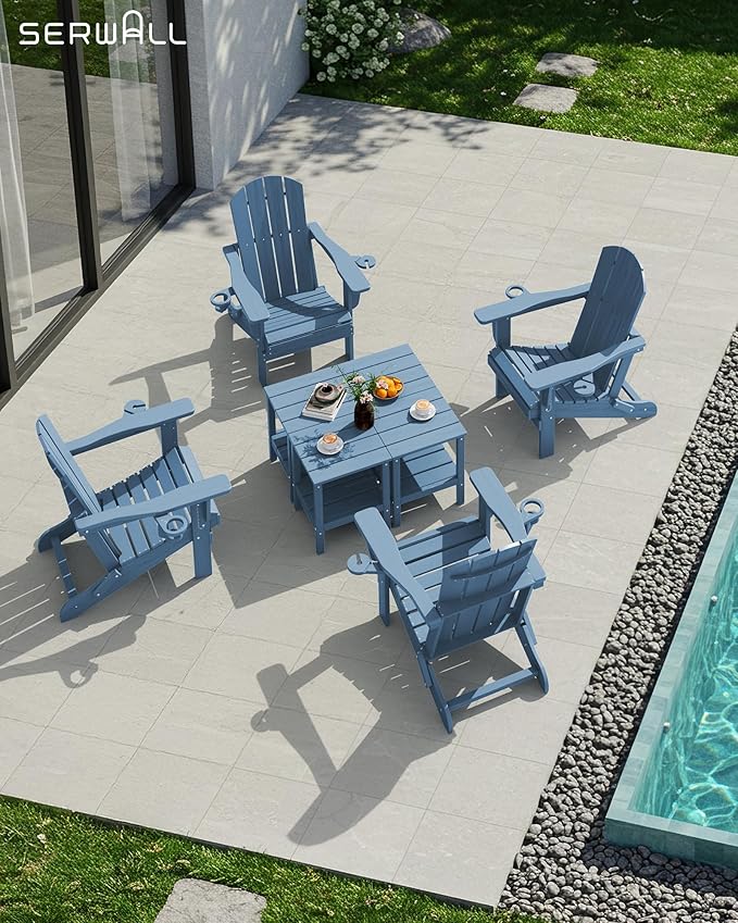 SERWALL 2-Tier HDPE Outdoor Side Tables Set of 2, Weatherproof Rectangular