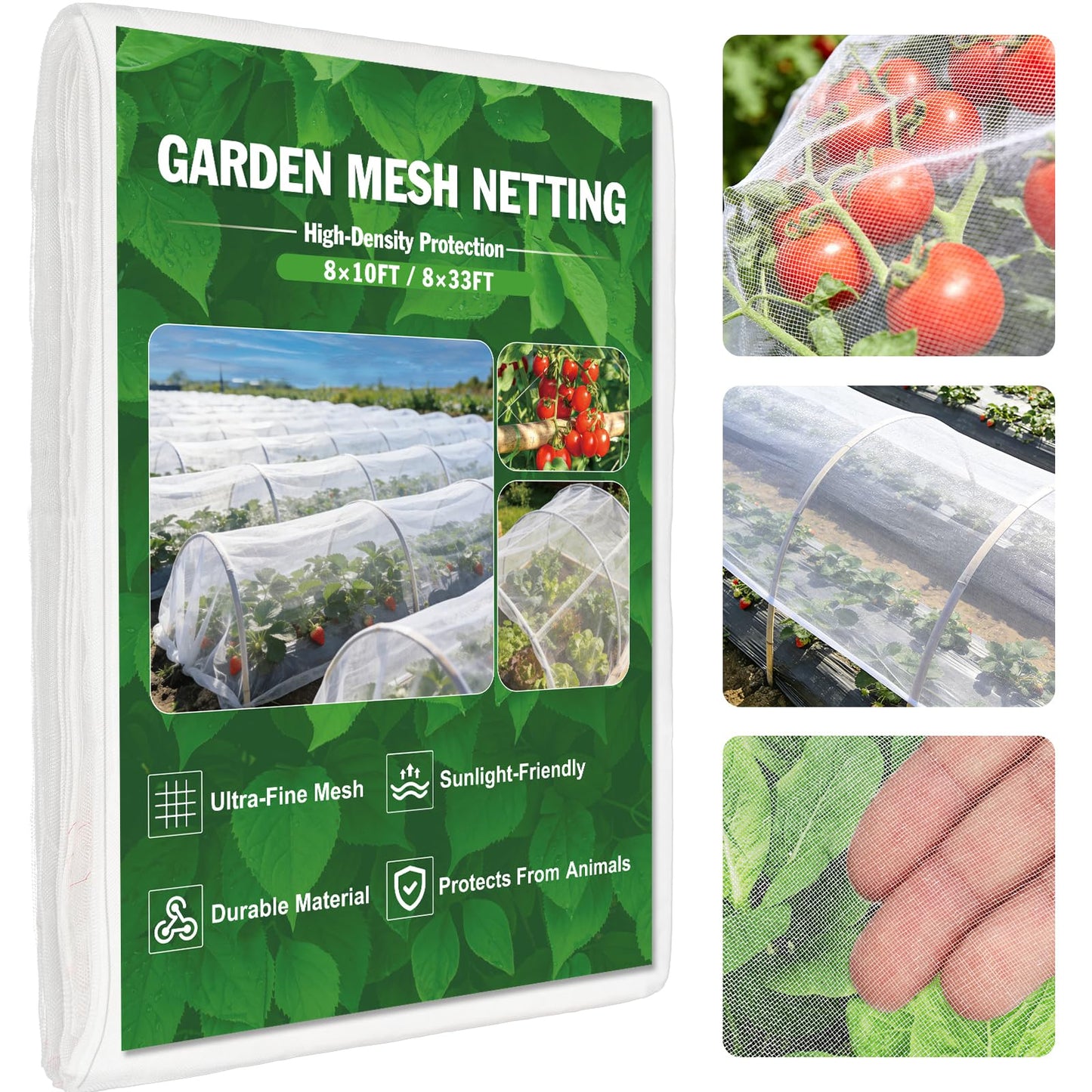 FEED GARDEN Garden Netting 8x10FT Ultra-Fine Mesh PE Cover for Vegetables Fruits Garden Row Cover Raised Bed Durable Protection from Birds Animals