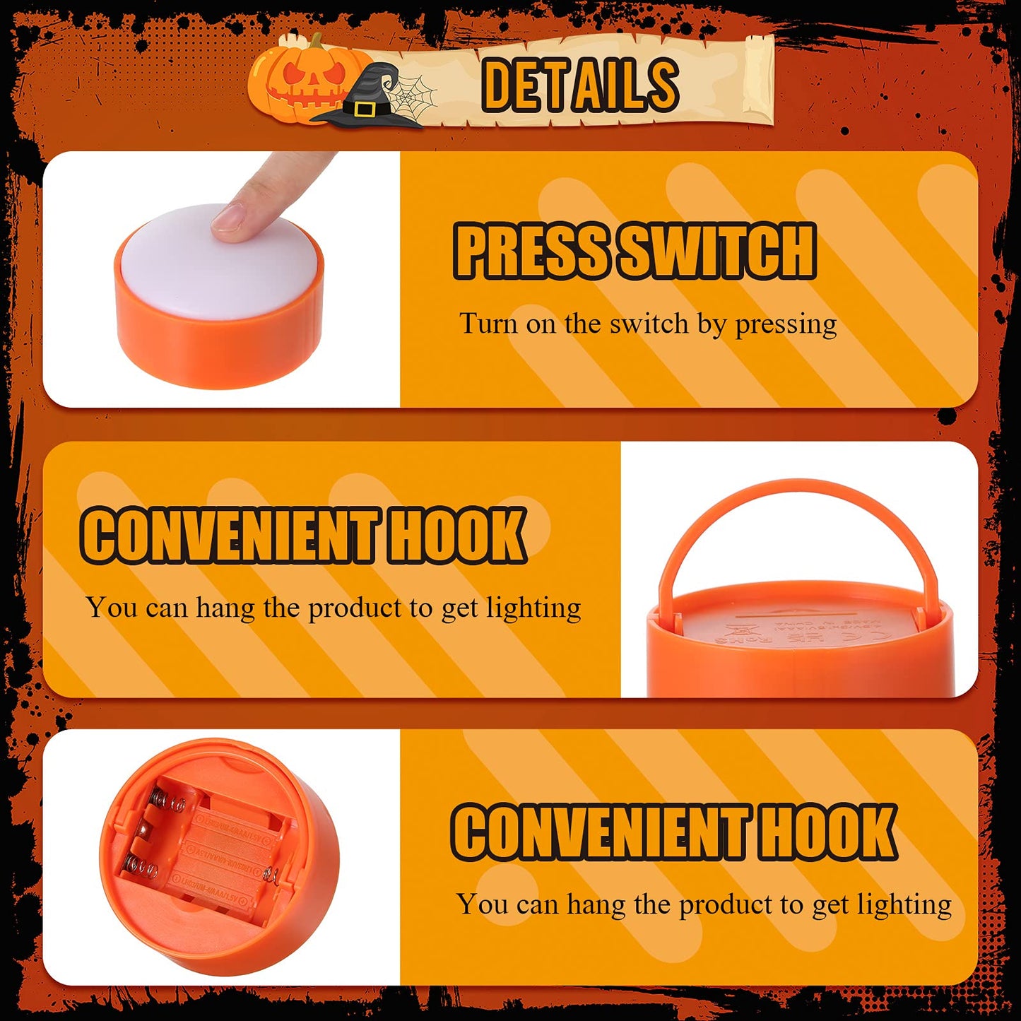 Riakrum 6 Pieces Halloween Remote Timer LED Lights with Remote Summer Halloween LED Pumpkin Lights Battery Operated Lantern Bright Flameless Candle(Orange)