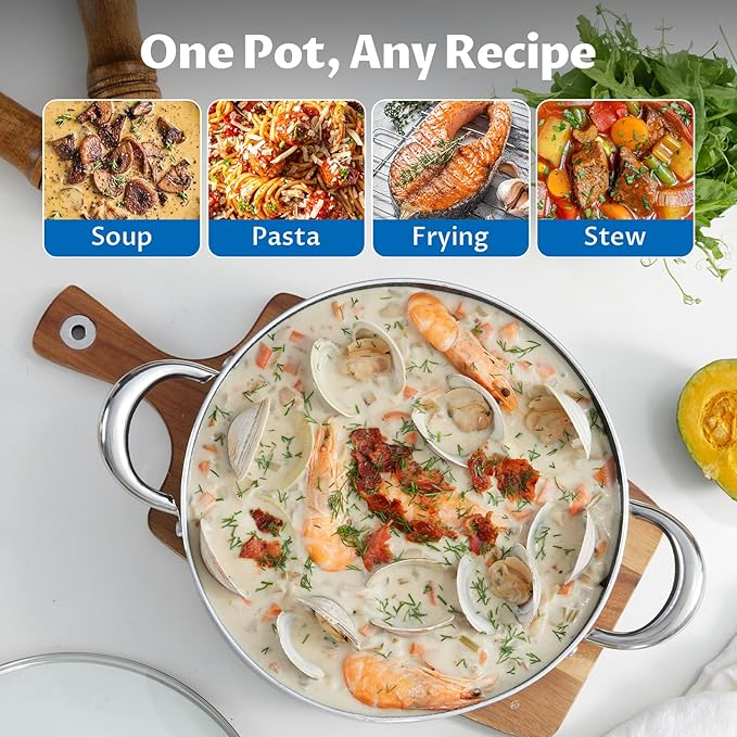 BEZIA Large 10 Quart Nonstick Stock Pot with Lid, Induction Cooking Pot Soup Pot, Non-toxic and Oven Safe, Perfect for Stews, Soups and All Stovetops, PFOA PFAS Free