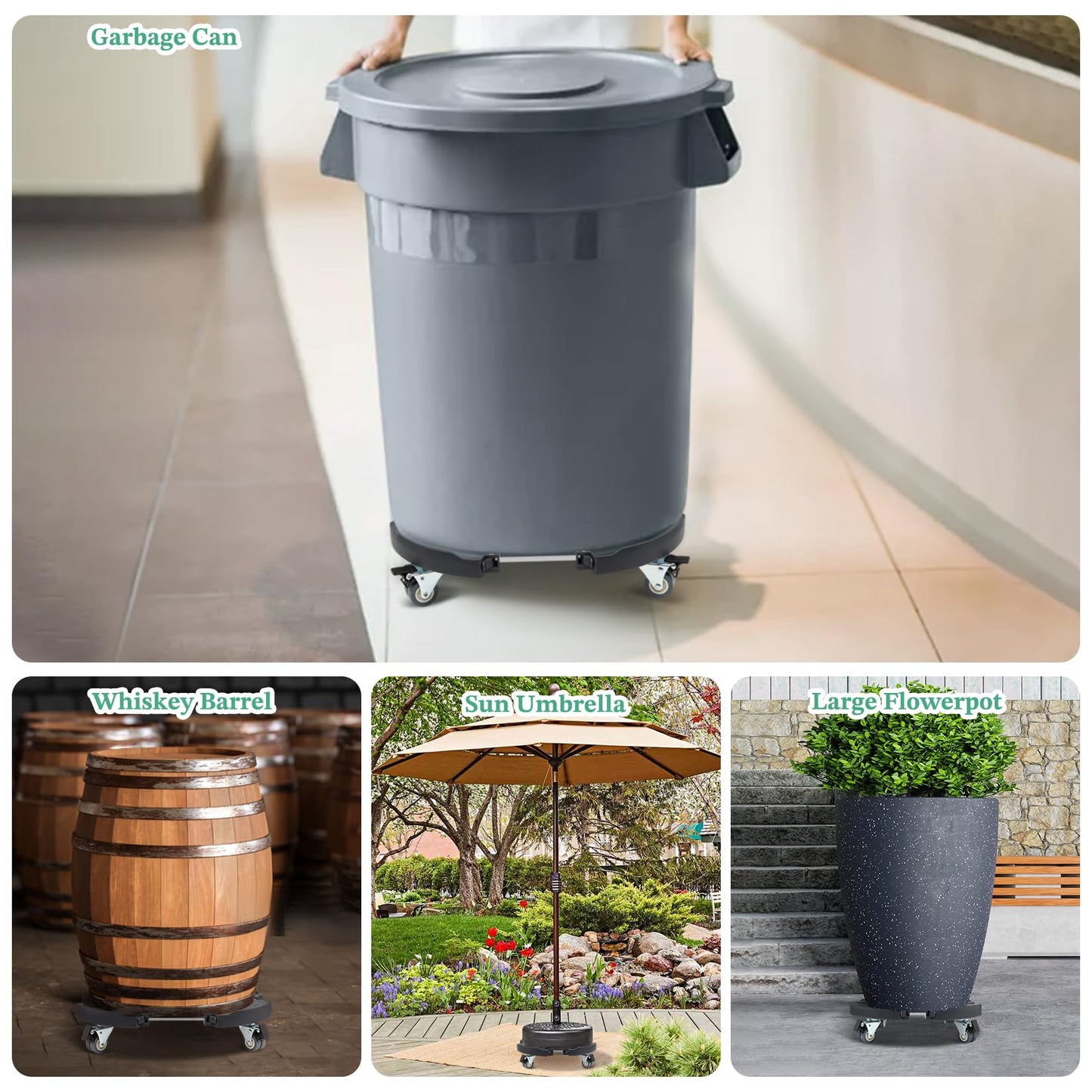 W B D WEIBIDA Plant Stand with Wheels Heavy Duty, Adjustable 15 to 21 Inch Pot Roller Base, Rolling Planter Caddy for Large Flower Pots, 440 Lbs Capacity Round Dolly Cart for Indoor/Outdoor Use
