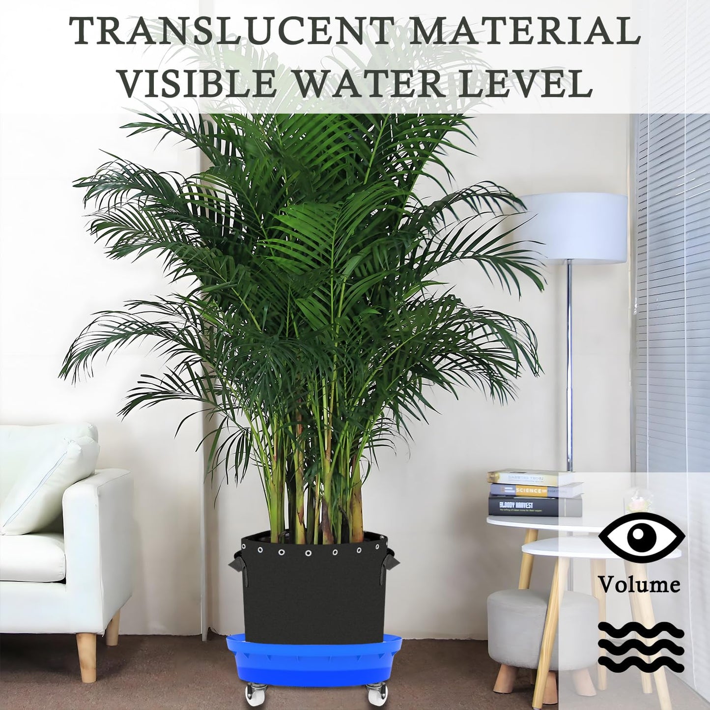 Molgoc Self-Watering Base with Visible Water Level,5-Pack,Keeps Leaves and Flying Insects Out,Maintains Water Quality, Equipped with Rollers for Easy Movement and Rotation, Blue.