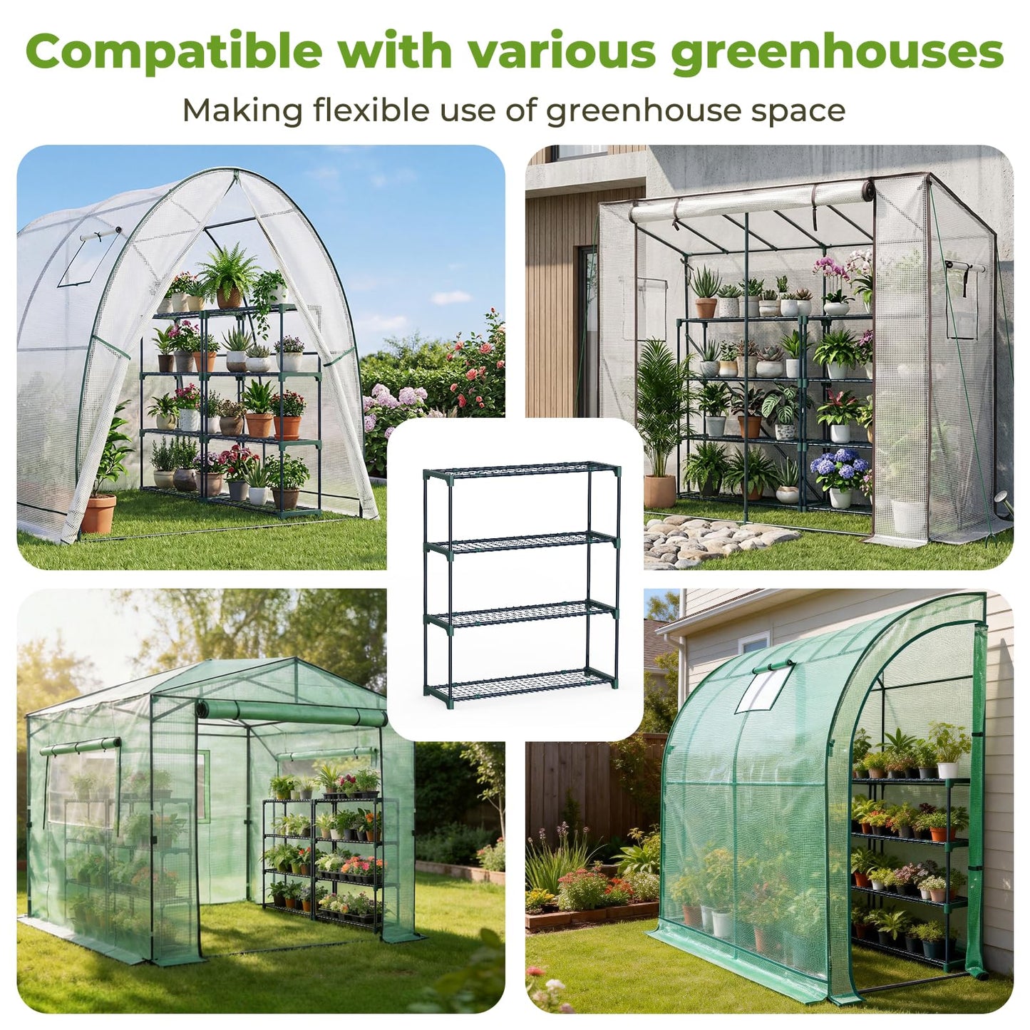 Ohuhu Plant Greenhouse Shelves 4 Tier 2 Pack Extra-Wide Stable Green House Shelving for Outdoor, 35x12x42 Inch Portable Rustproof Metal Shelf Plant Stand Rack Greenhouse Accessories