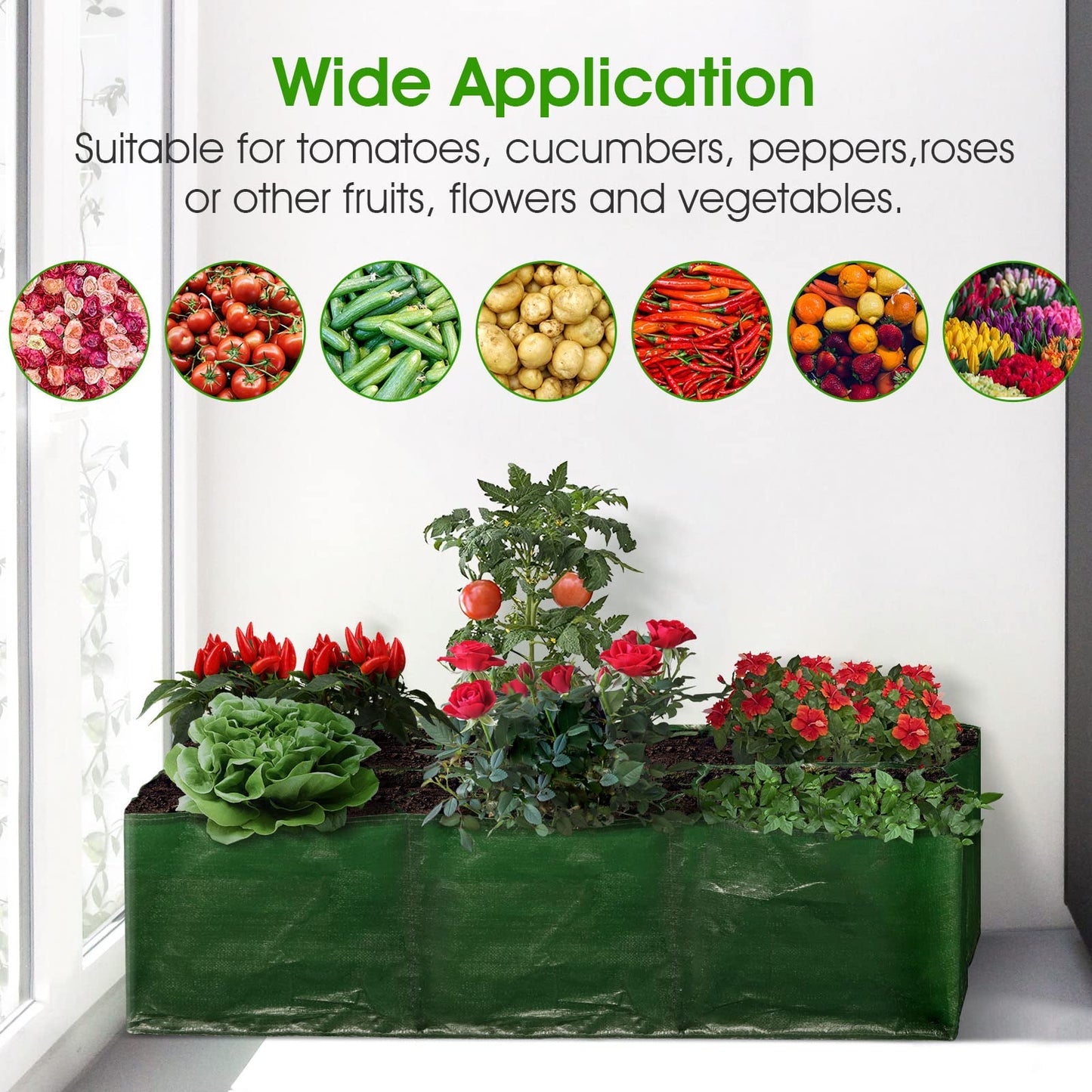 iPower PE Garden Planting Bed 35-Gallon Heavy Duty Plastic Raised Plant Grow Bag with 6 Partition Grids Potato Tomato Rectangle Planter Pots Containers, for Vegetables, Fruits, Flowers, Herbs