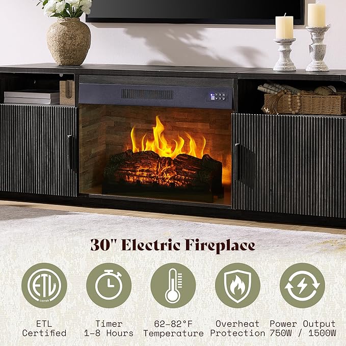 AMERLIFE 70" Fluted Fireplace TV Stand