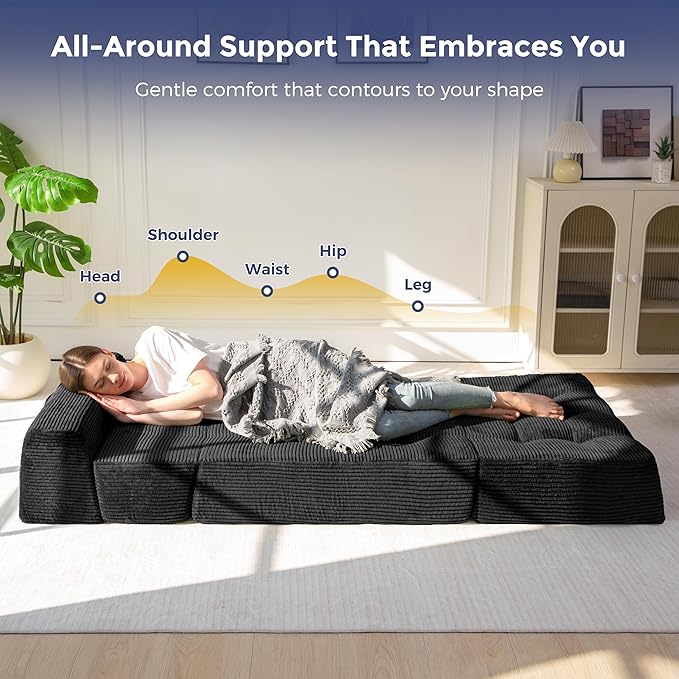 MAXYOYO 8" Folding Sofa Bed, Fold Out Chair Bed Sleeper Chair, Convertible