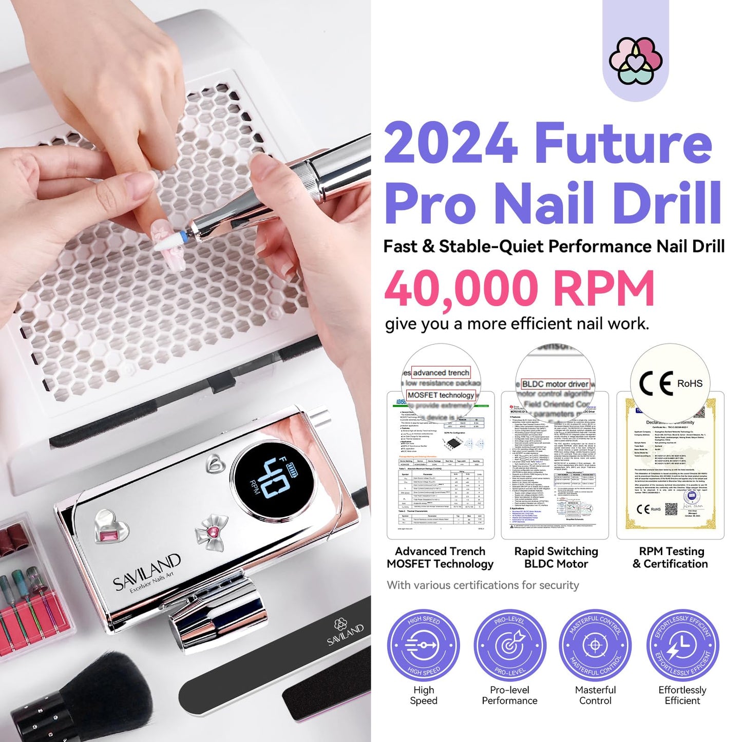 SAVILAND Electric Nail Drill Professional: 40000RPM Upgrad Nail Drill Kit 2025 Beautiful Gradient Sunset Color Scheme Nail D rill Machine Portable Nail File & Buffers Salon Use Manicure Pedicure