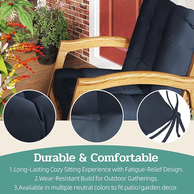 Outdoor Chair Cushions Set of 2, High Back Soft Seat Pad