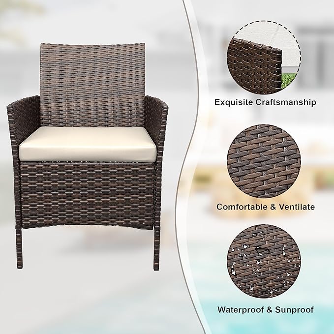 GarveeLife 3-Piece Patio Furniture Set, Rattan Outdoor Furniture