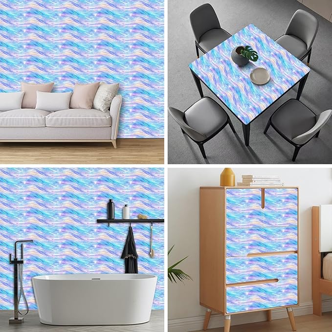 HOMETITUTE Pastel Blue Purple Dream Wave Wallpaper Peel and Stick Contact Paper