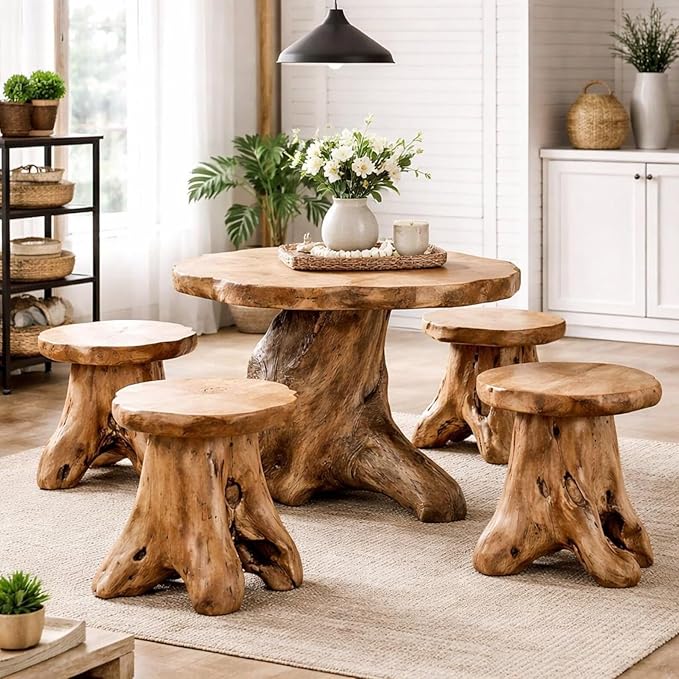 WELLAND Natural Cedar Stump Stool, Live Edge Side Table, Plant Stand, Small