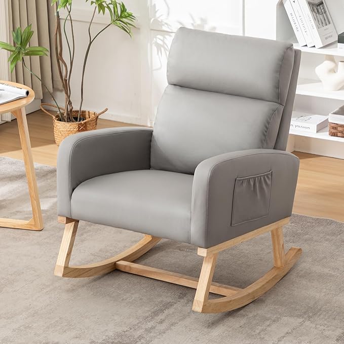HCHAIRH Rocking Chair Nursery, Leather Nursing Rocking Chairs, Upholstered