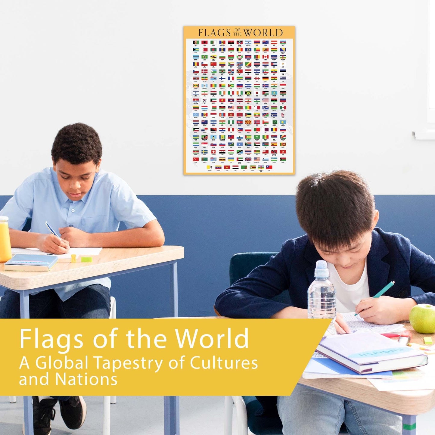 Wallbuddy Flags of the World Educational Charts & Posters | World Country Flags with Capital | Teacher Supplies for Homeschool Classroom Decor (12x16)