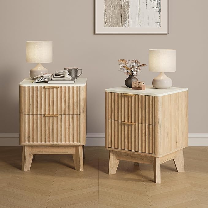 Fluted Nightstand Set of 2, Modern End Table