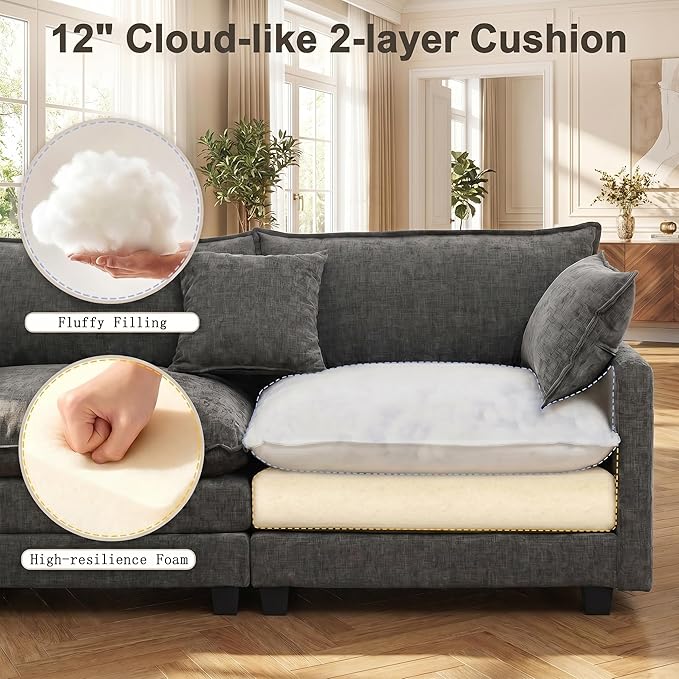 111.4" V-Shaped Corner Couch Sectional｜5 Seat Customizable Modular Cloud