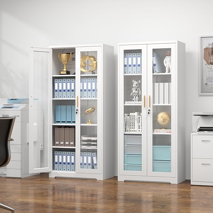Polup Display Cabinet with Glass Doors, Metal Glass Display Case