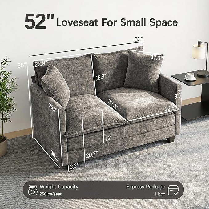 Loveseat Sofa, Comfy Chenille Small Couch