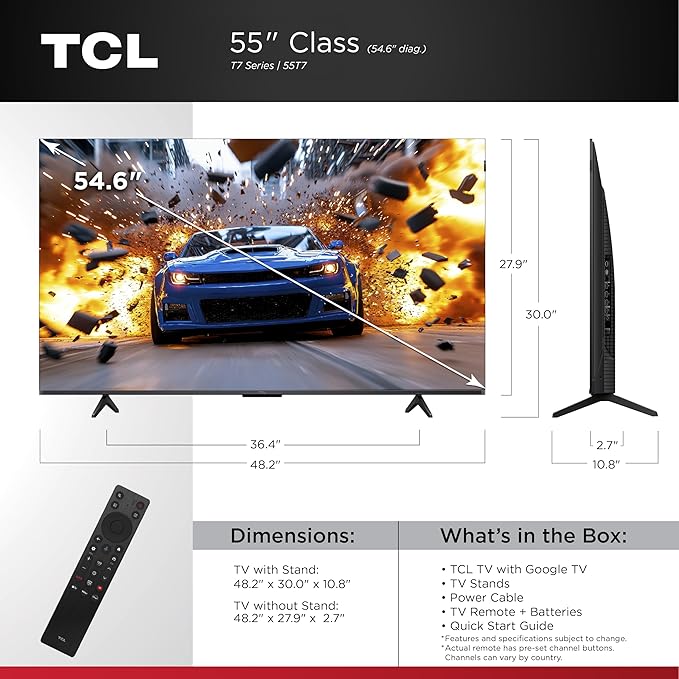 TCL Amazon Exclusive 55 Inch Class T7 Series | 4K QLED HDR Lag-Free Smart