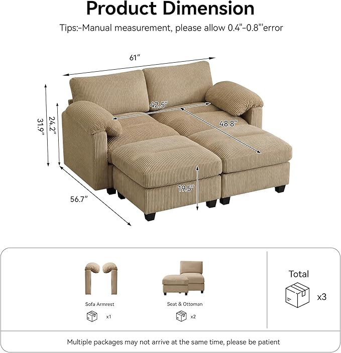 61'' Modular Loveseat Sofa