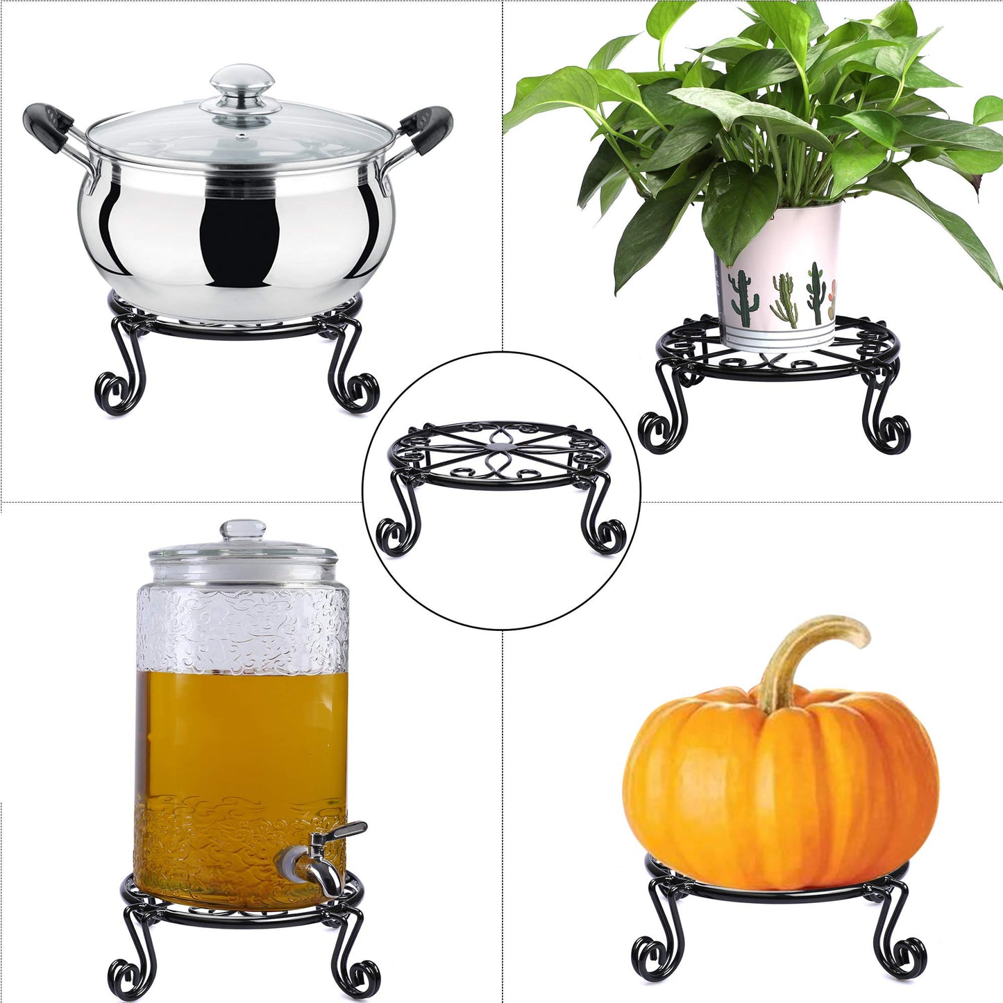 Black Plant Stand for Flower Pot Heavy Duty Potted Holder Indoor Outdoor Metal Rustproof Iron Garden Container Round Supports Rack for Planter Bronze, Pumpkin Stand Outdoor