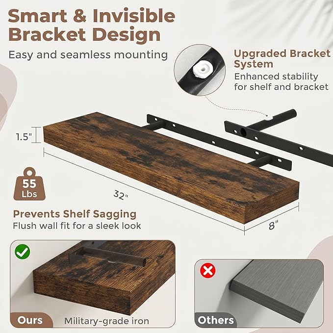 FLYJOE Floating Shelves for Wall, 32 Inch Floating Shelves Set of 2, Kitchen