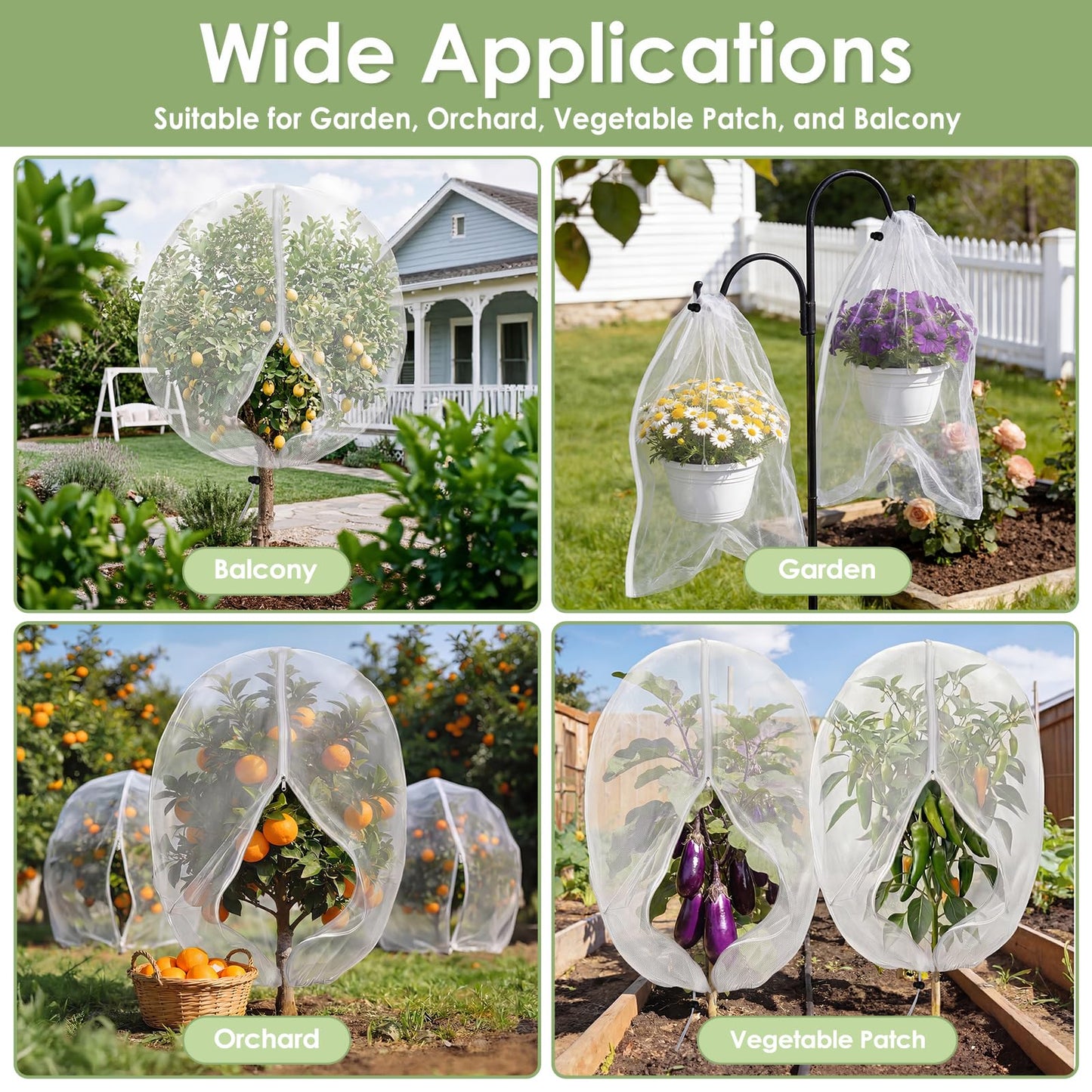 4PCS Insect Bird Barrier Mesh with Zipper Drawstring, Blueberry Bush Netting Cover Insect Bird Netting Tomato Protective Cover Garden Mesh Netting for Vegetables, Fruits, Trees, 3.94Ft x 4.92Ft