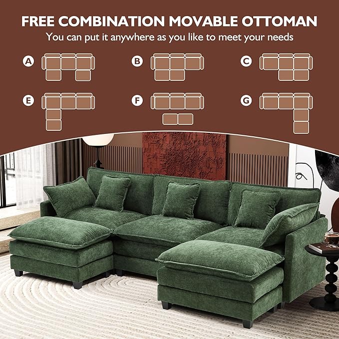 Ihanherry 111.4" U Shaped Modern Sofa Modular Sectional Cloud Couch