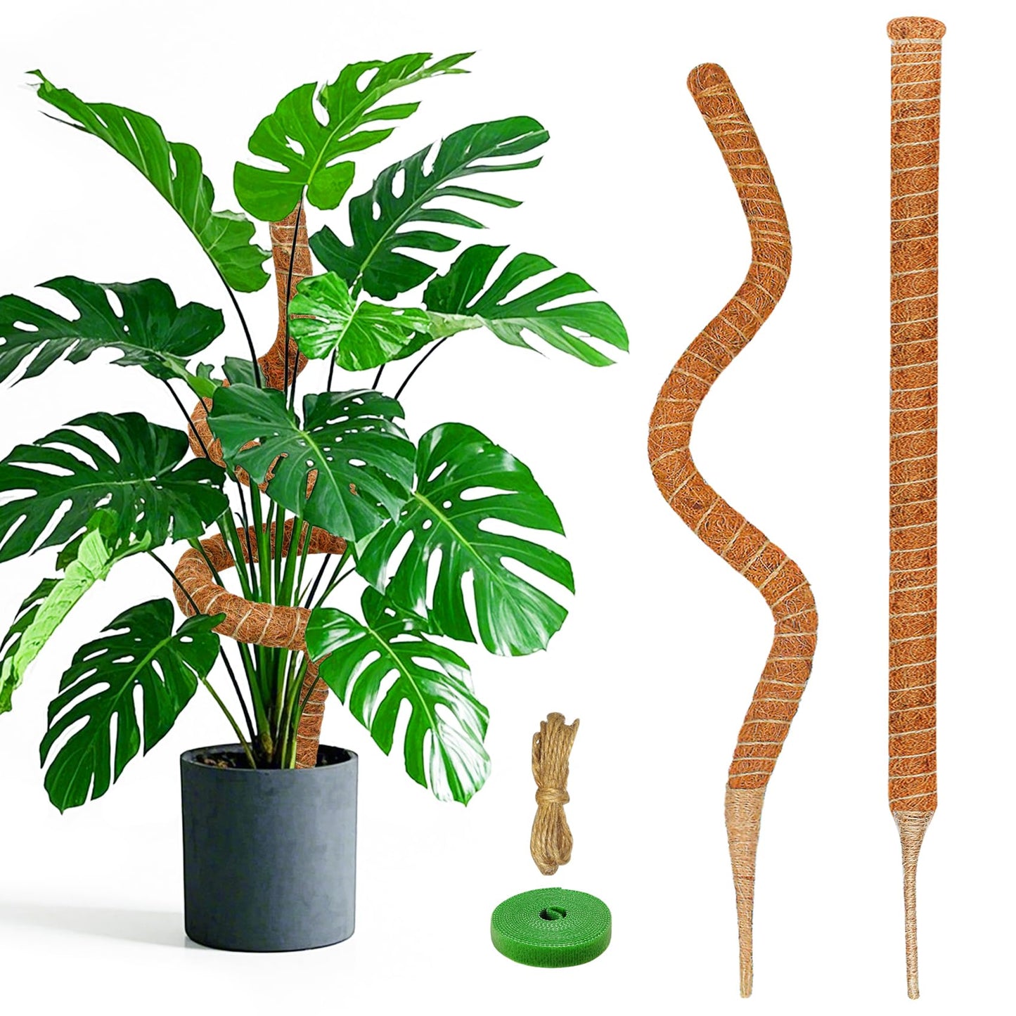 2 Pack 28 Inch Moss Pole Monstera Plant Support, Coir Moss Poles for Climbing Indoor Plants, Bendable Plant Stake Trellis for Potted Plant, Pothos, Philodendron